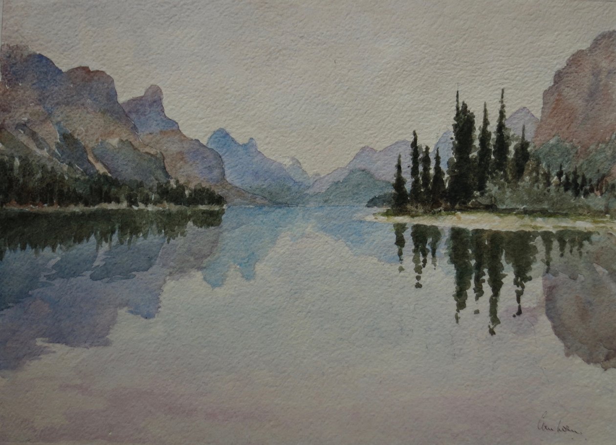 Lago Maligne, hacia el atardecer IMG_2026, 2016 (acuarela) de Clive Wilson