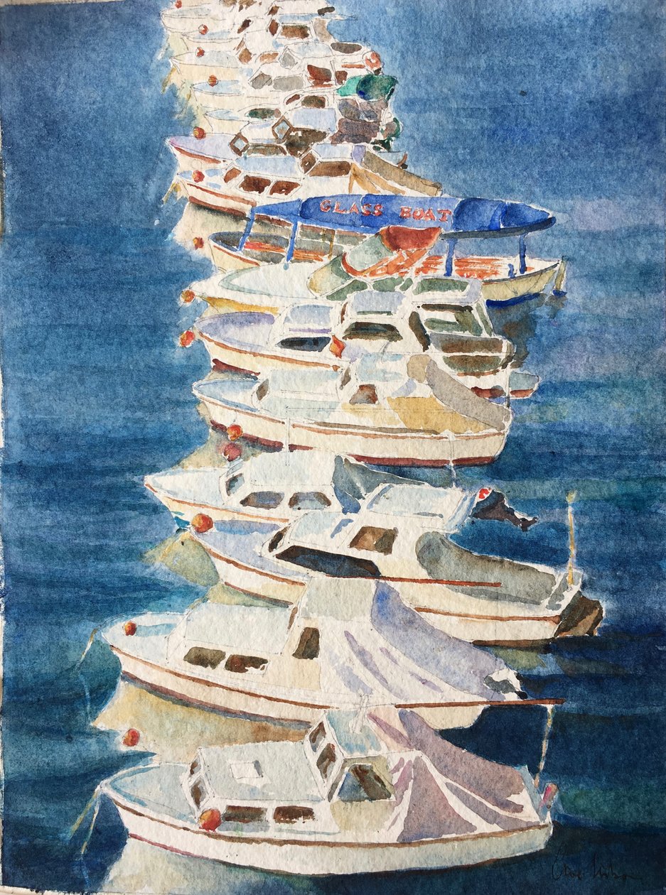 Puesta de sol, puerto de Dubrovnik, 2011 (acuarela) de Clive Wilson
