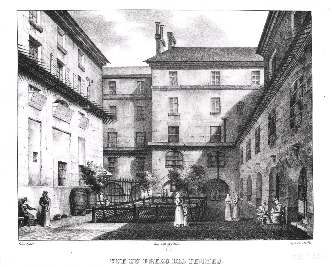 Vista del Patio de Mujeres en la Prisión de la Conciergerie, grabado por Alphonse Urruty (1800-70) c.1831 de Collard