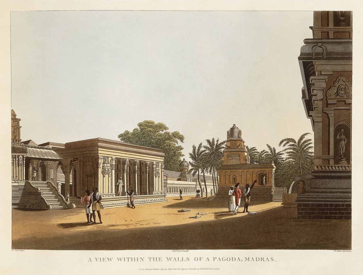 Vista dentro de los muros de una pagoda, Madrás, de "A Brief History of Ancient and Modern India", por Blagdon, Daniell, Ward y Hunter, 1804 de Colonel Francis Swain Ward