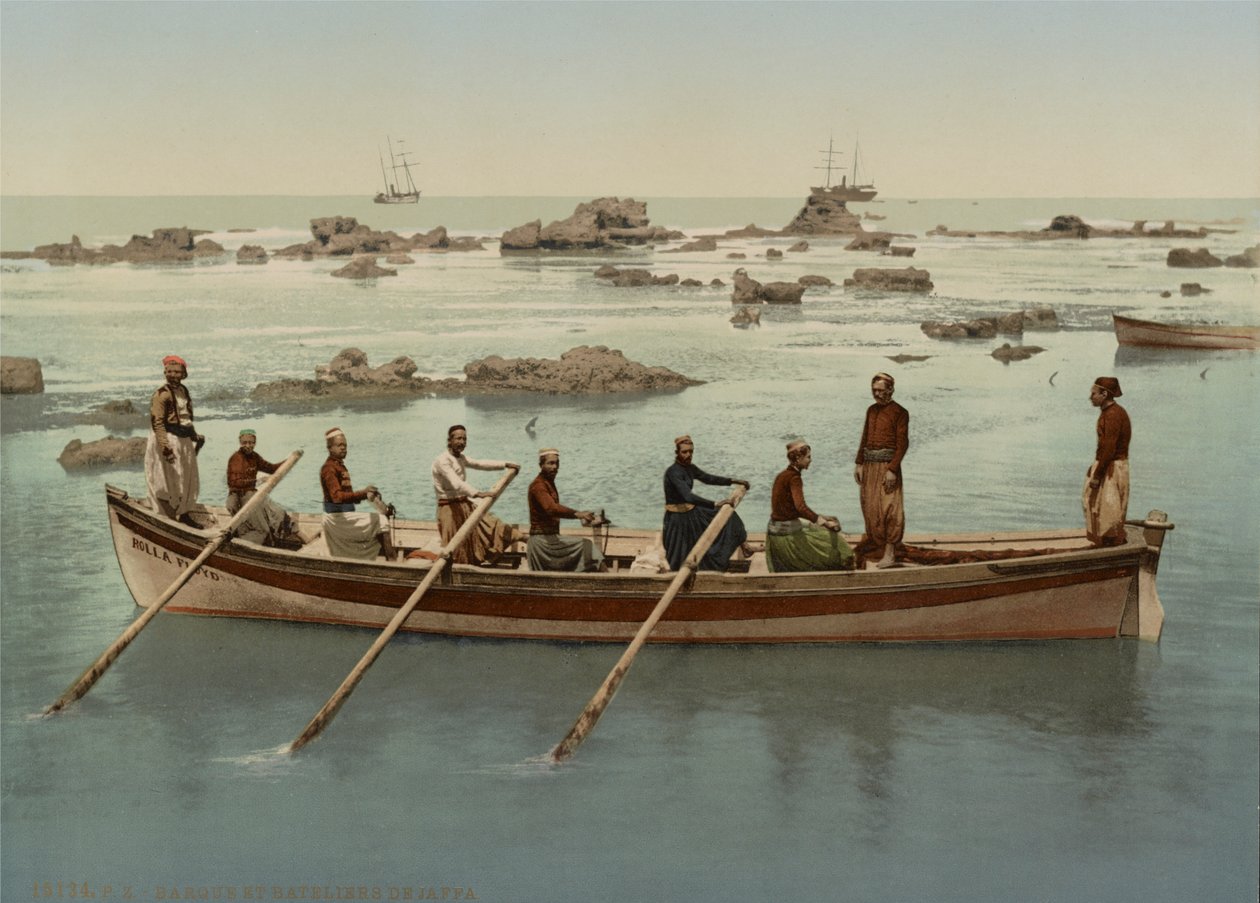 Barqueros, Jaffa, Israel, c.1890-1906 (impresión fotocromática) de Company Photoglob