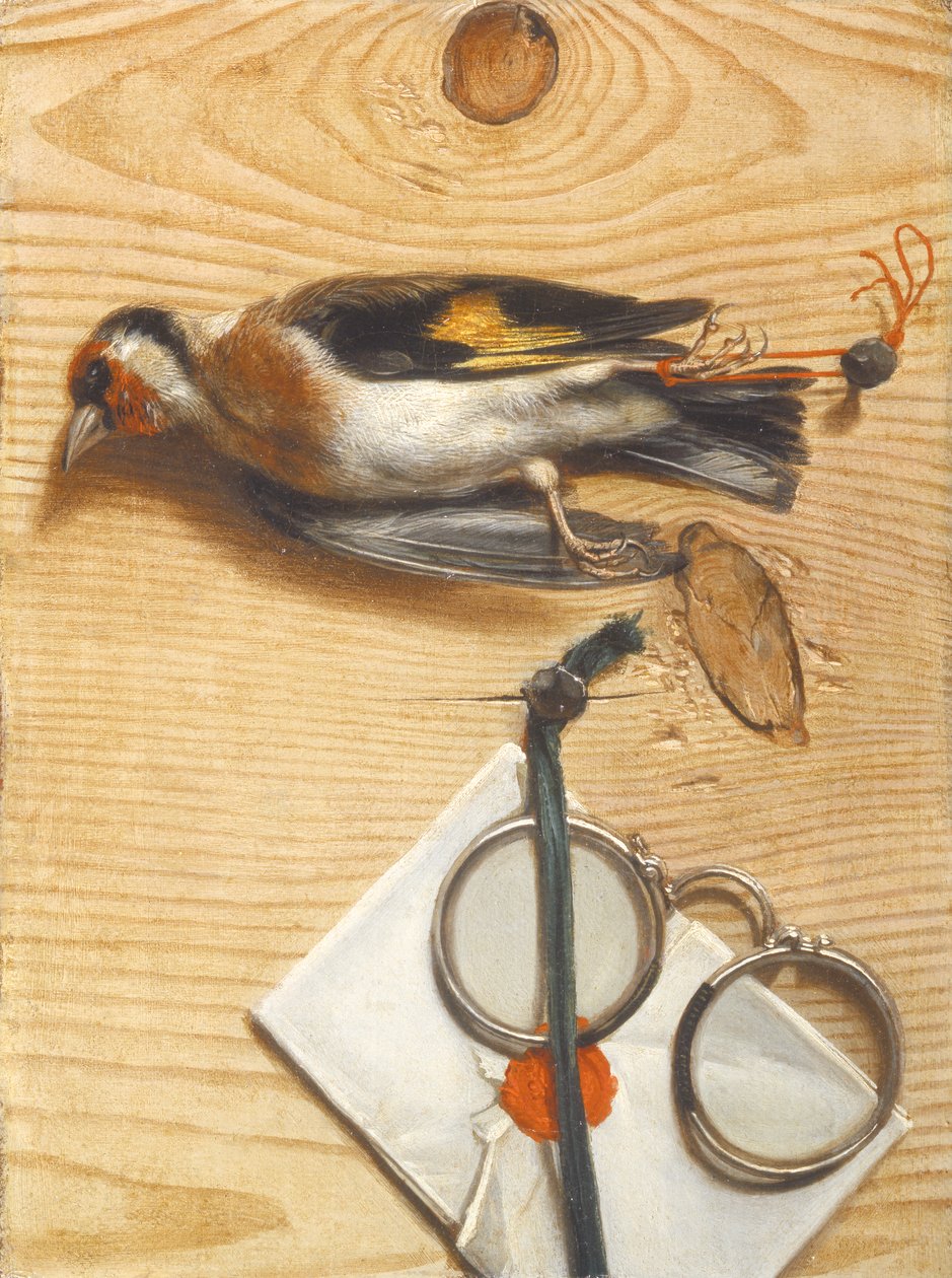 Un trampantojo de un par de gafas y un pinzón, 1740 de Conrad Manlich