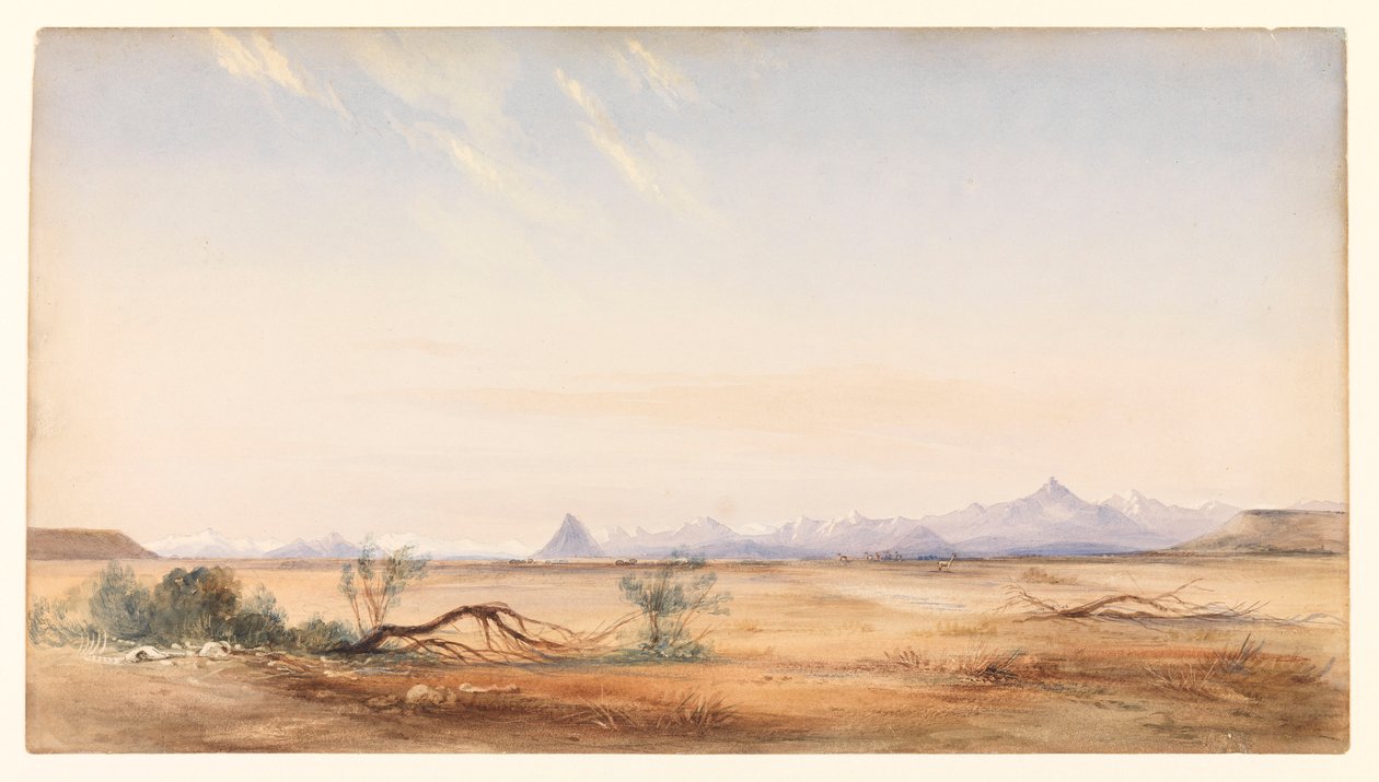 Cordillera de los Andes, vista desde el Llano del Misterio, cerca de Santa Cruz, c.1878 (acuarela) de Conrad Martens
