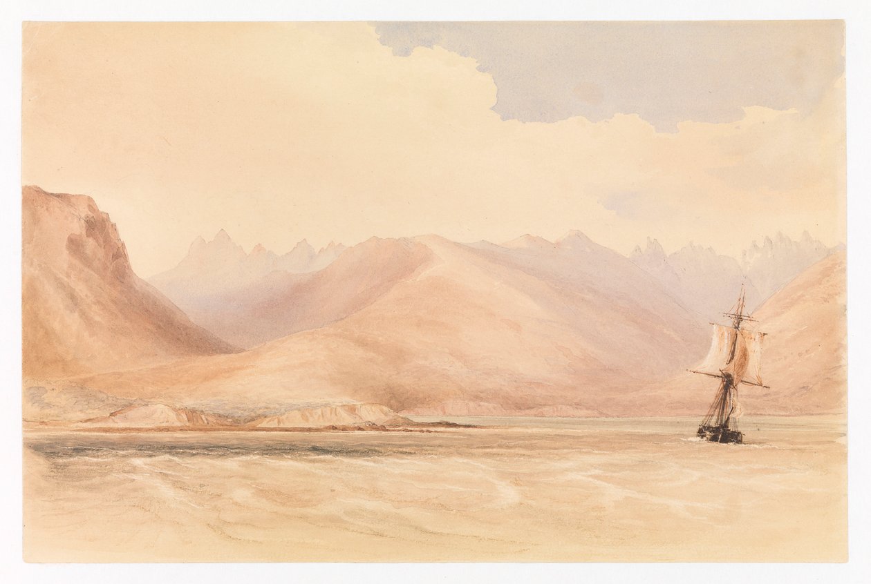 El buque de investigación HMS "Beagle" en el Canal de Beagle, Sudamérica de Conrad Martens