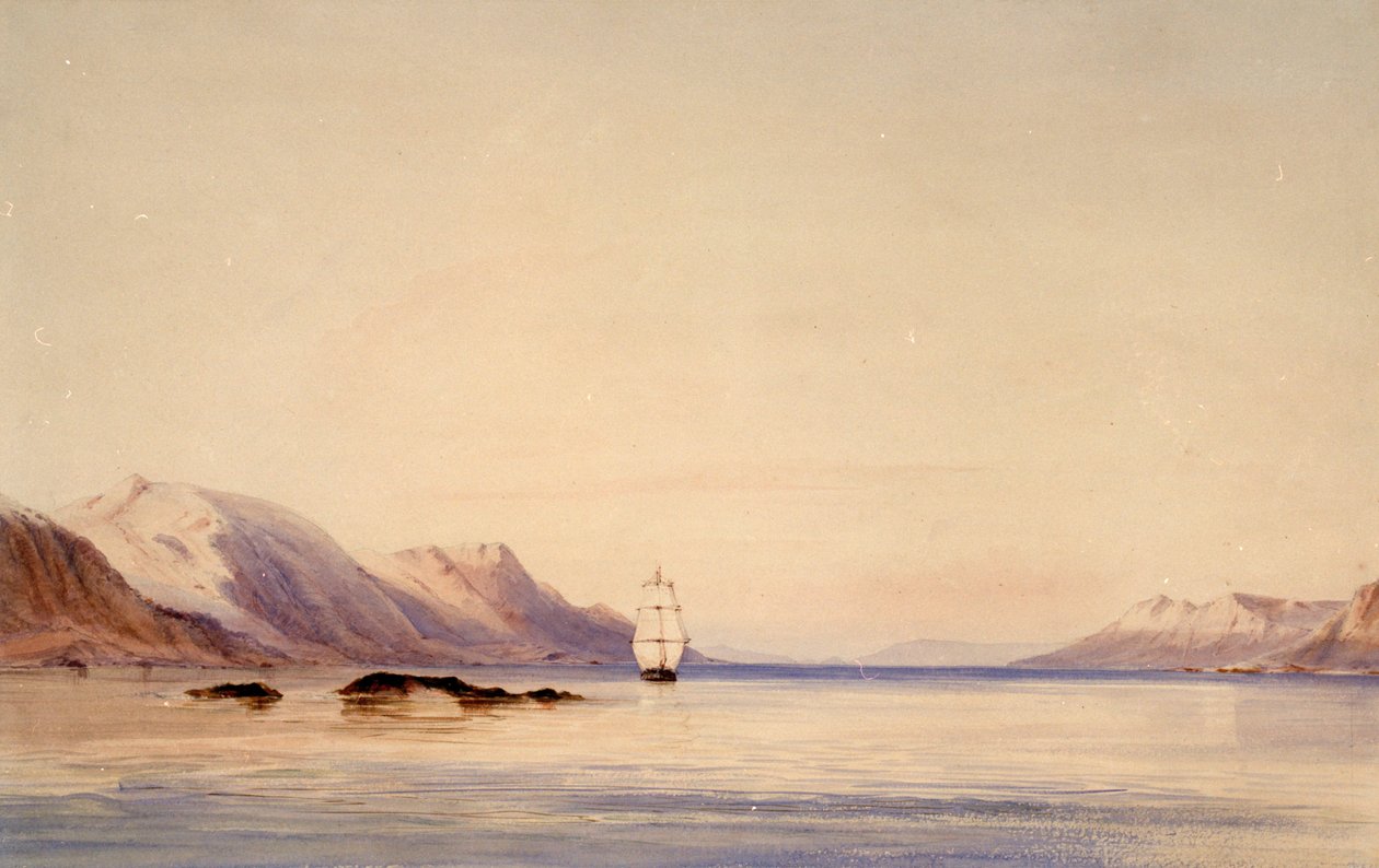 El buque de investigación HMS "Beagle" en el Canal de Beagle, Tierra del Fuego de Conrad Martens