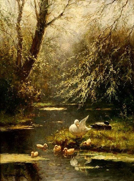 Patos en un paisaje (óleo sobre lienzo) de Constant Artz