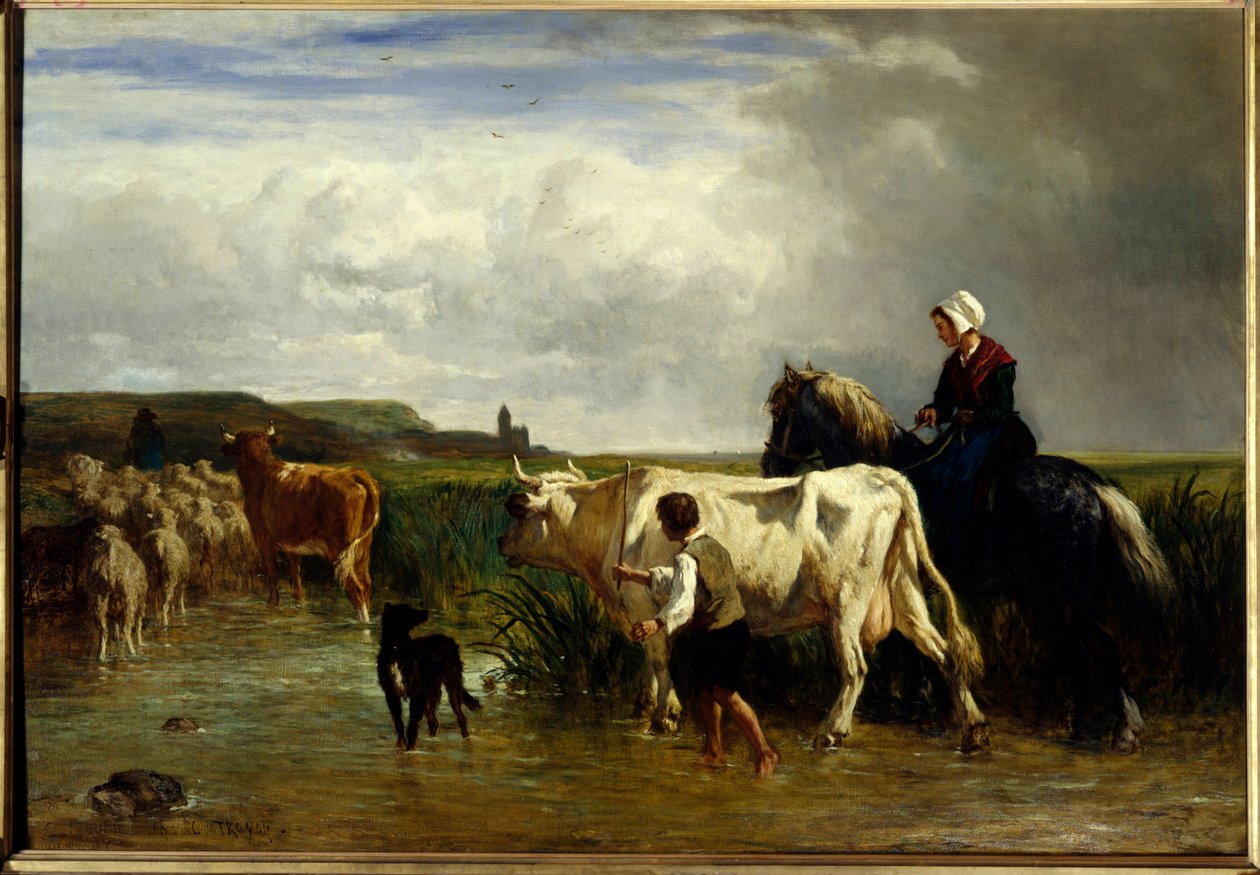 Le passage du gué Pintura de Constant Troyon (1810-1865) de Constant Emile Troyon