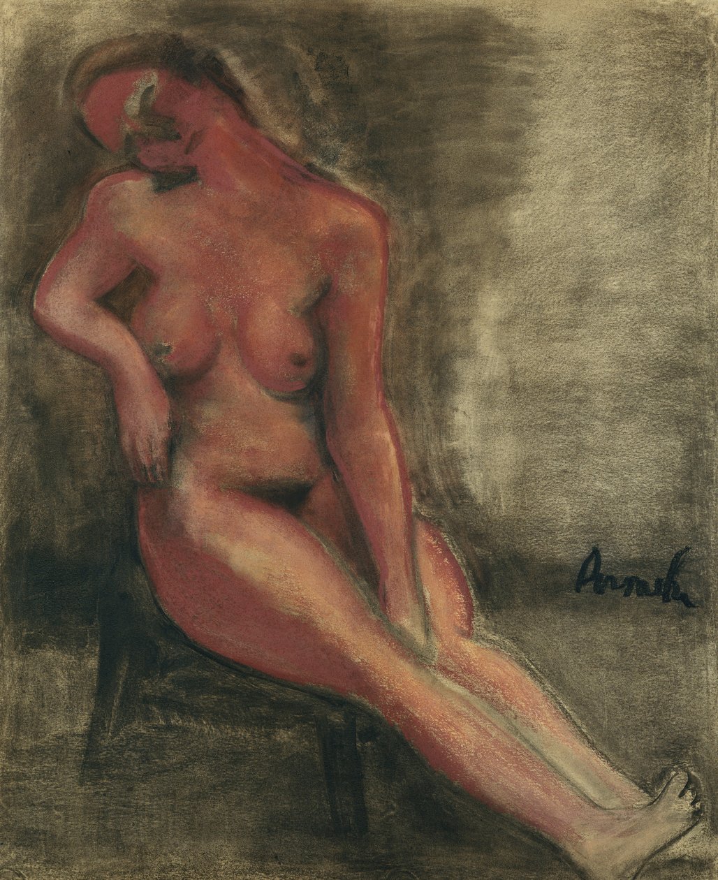 Pelirroja desnuda sentada en una silla; Nu Rouge Assis sur une Chaise de Constant Permeke