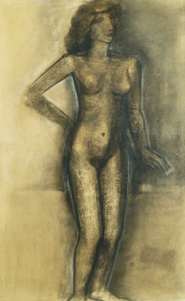 Standing Nude; Nu Debout - Desnudo de pie, c.1945 (carboncillo y pastel sobre papel) de Constant Permeke