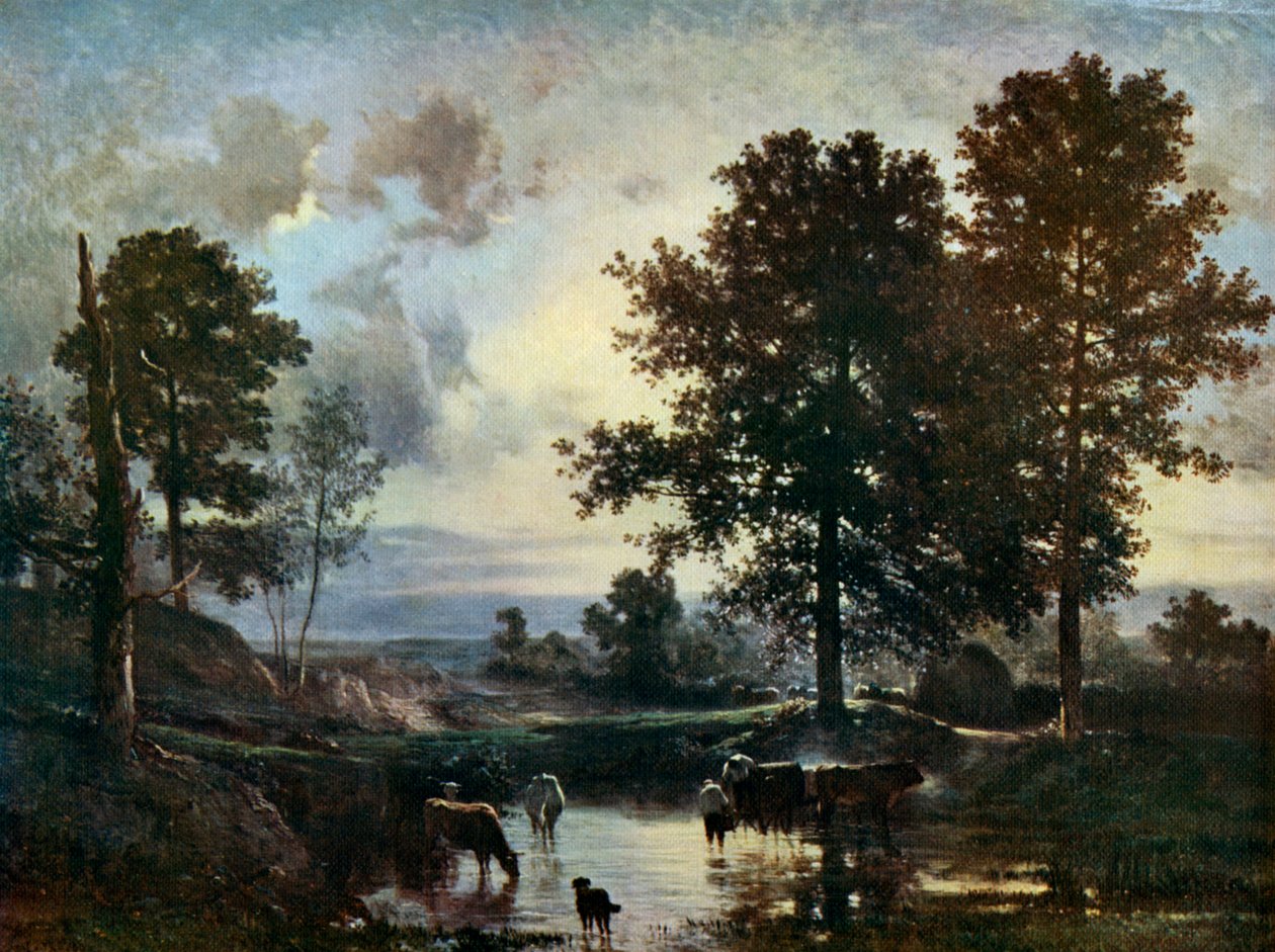 Abrevando ganado, principios de 1850, 1912 de Constant Troyon