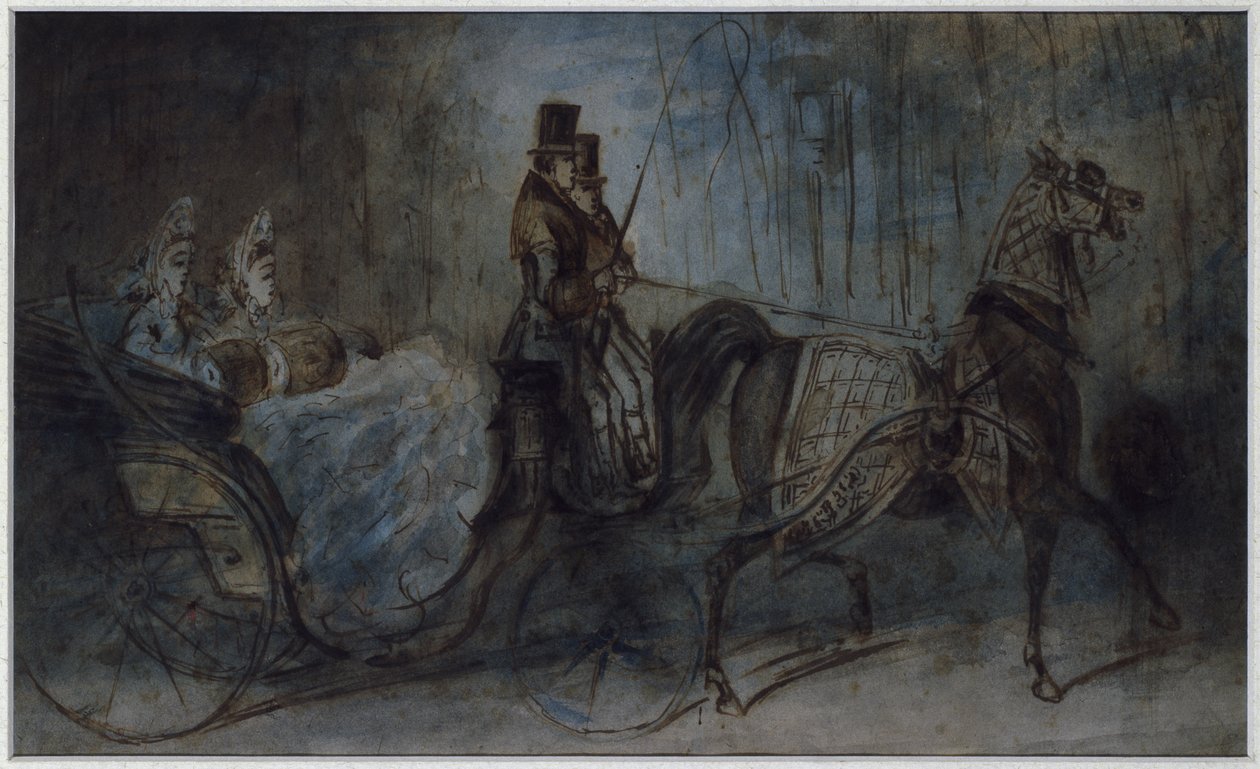 Mujeres elegantes en un carruaje tirado por caballos de Constantin Guys