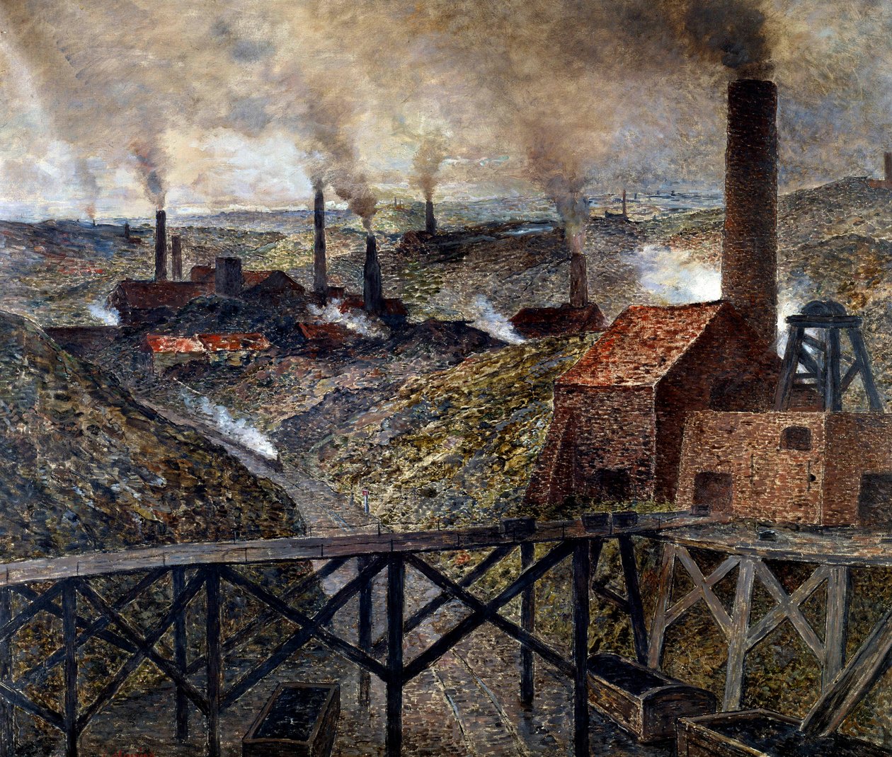 En el País Negro, paisaje industrial de fábricas y chimeneas de Constantin Emile Meunier