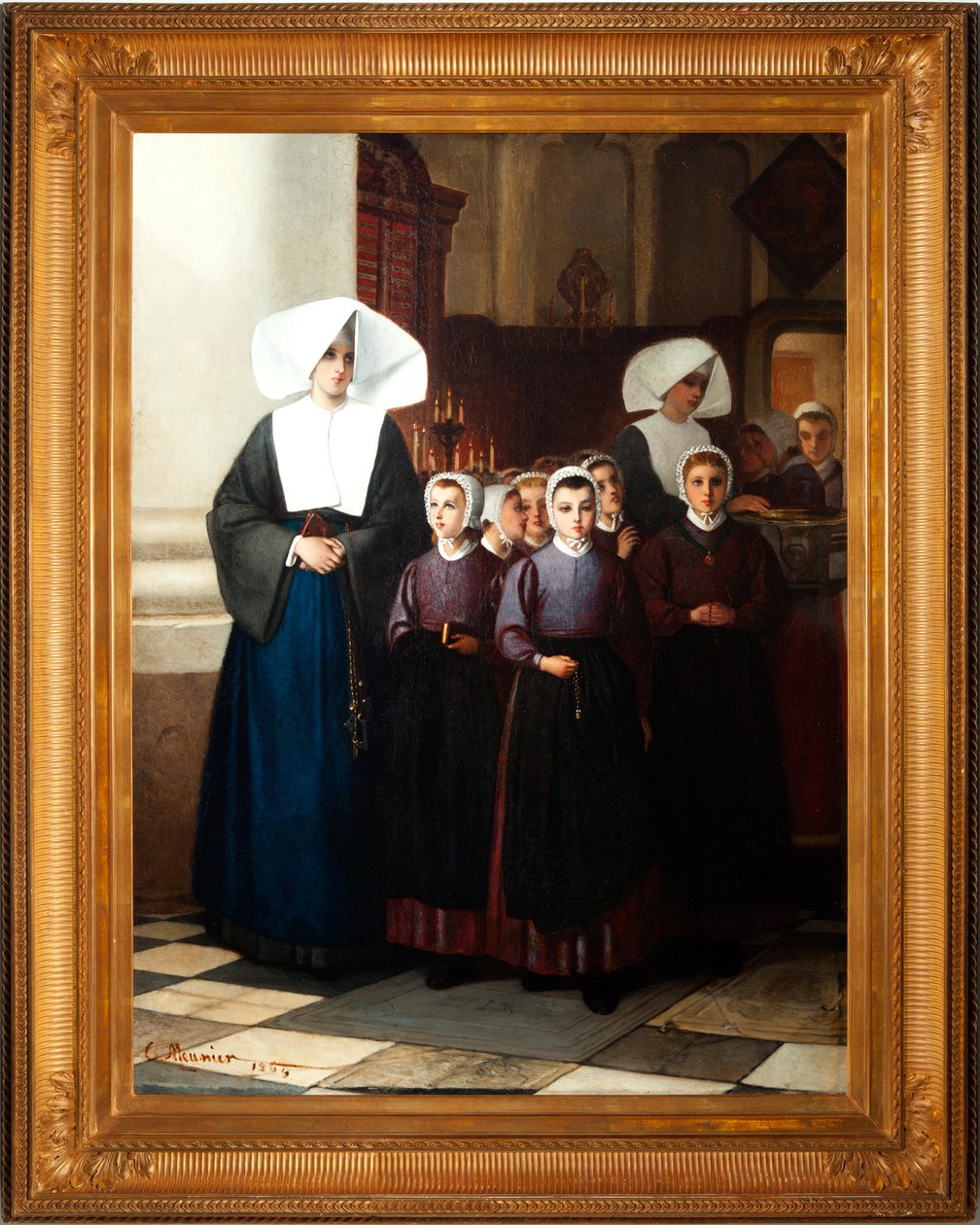 Pintura. Firmado y fechado: Constant Meunier 1864. Los huérfanos. Óleo sobre lienzo. Detalle. de Constantin Emile Meunier