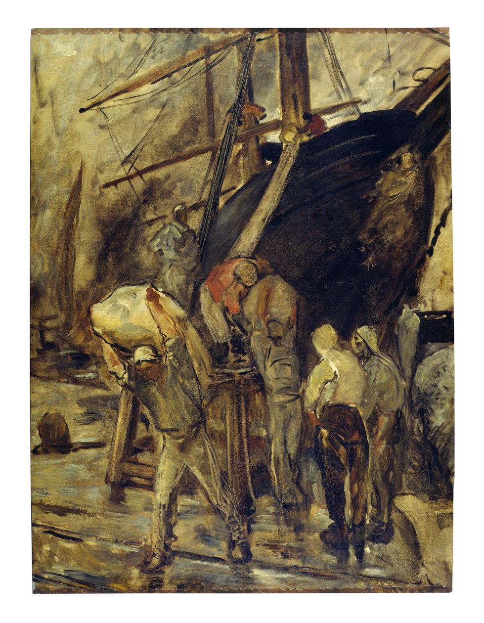 Descargando el barco (óleo sobre lienzo) de Constantin Emile Meunier