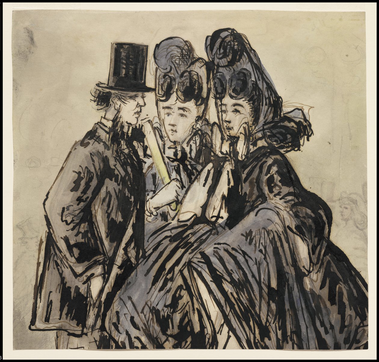 Un caballero y dos damas, 1860s de Constantin Guys