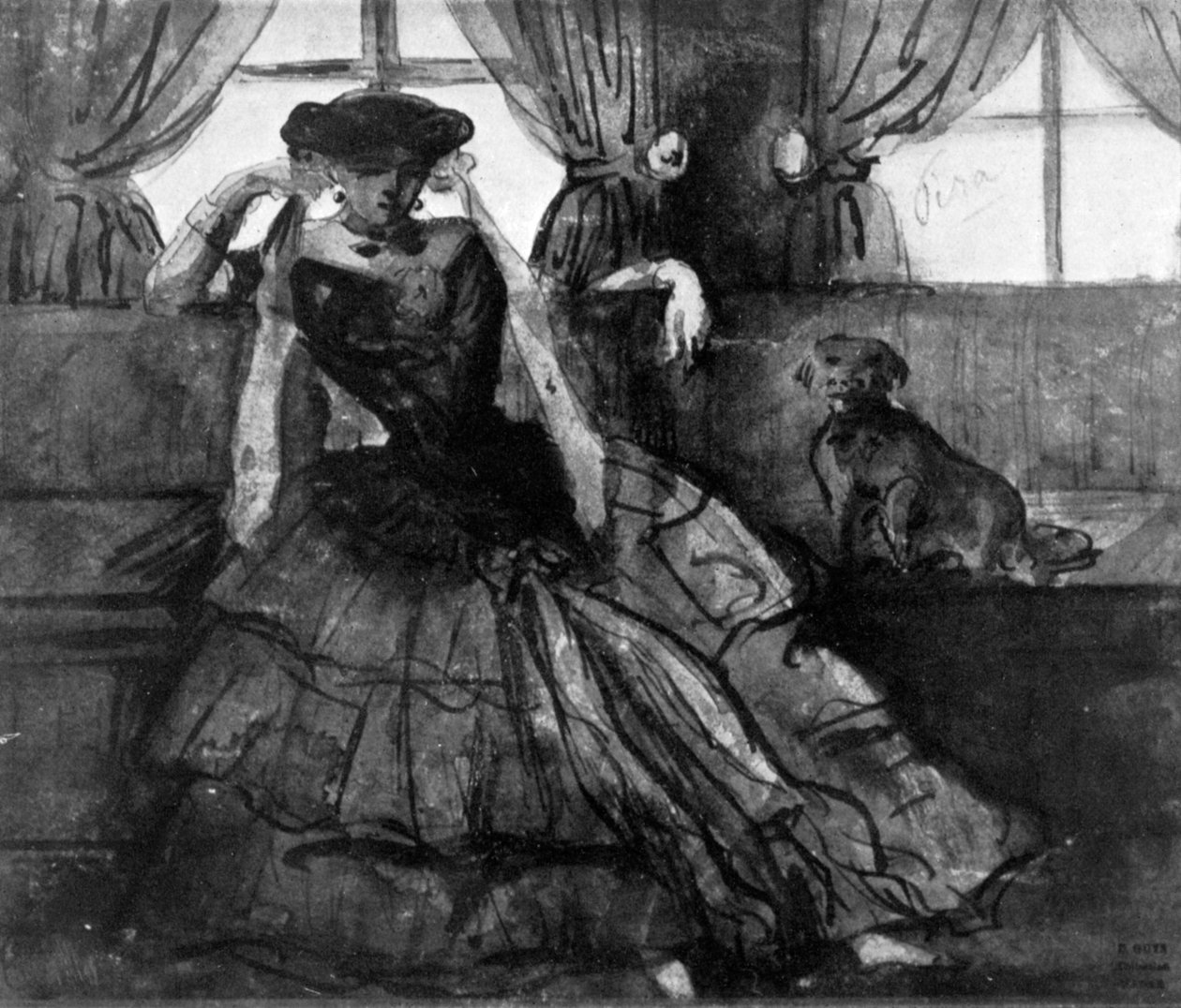 Una dama con su perro, siglo XIX, 1930 de Constantin Guys