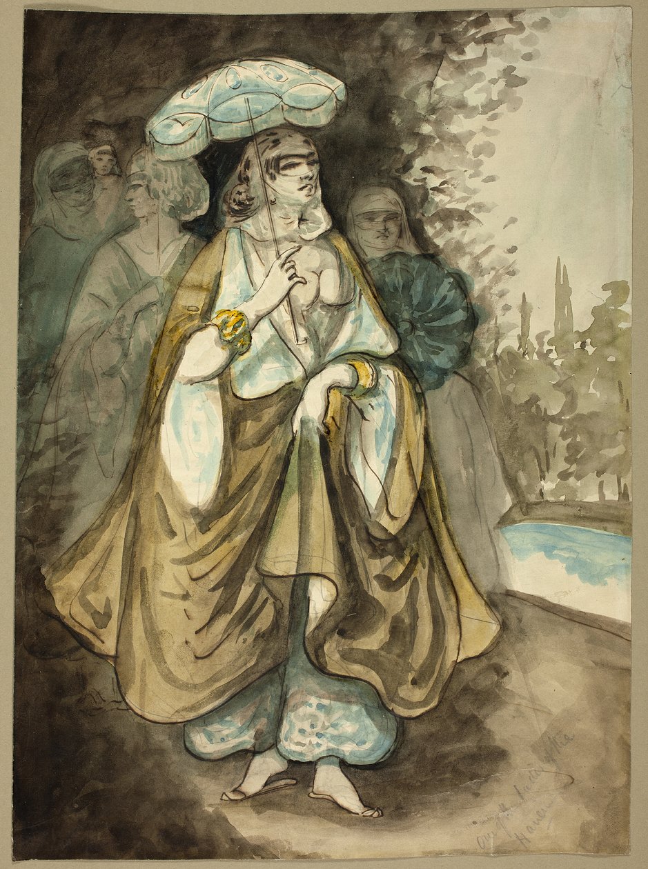 Una de las damas del harén (recto); Fragmento de un paisaje (verso) de Constantin Guys
