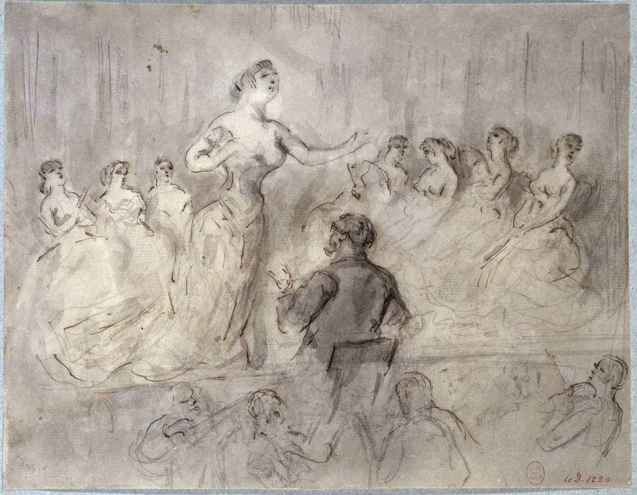 Escena de café-concert, orquesta y cantantes, hacia 1875-1880 de Constantin Guys