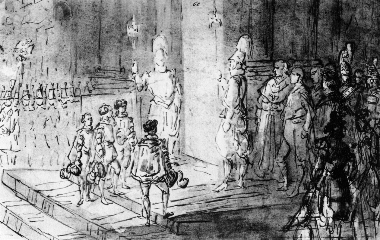 Guardias suizos y soldados franceses en el Vaticano, 1930 de Constantin Guys