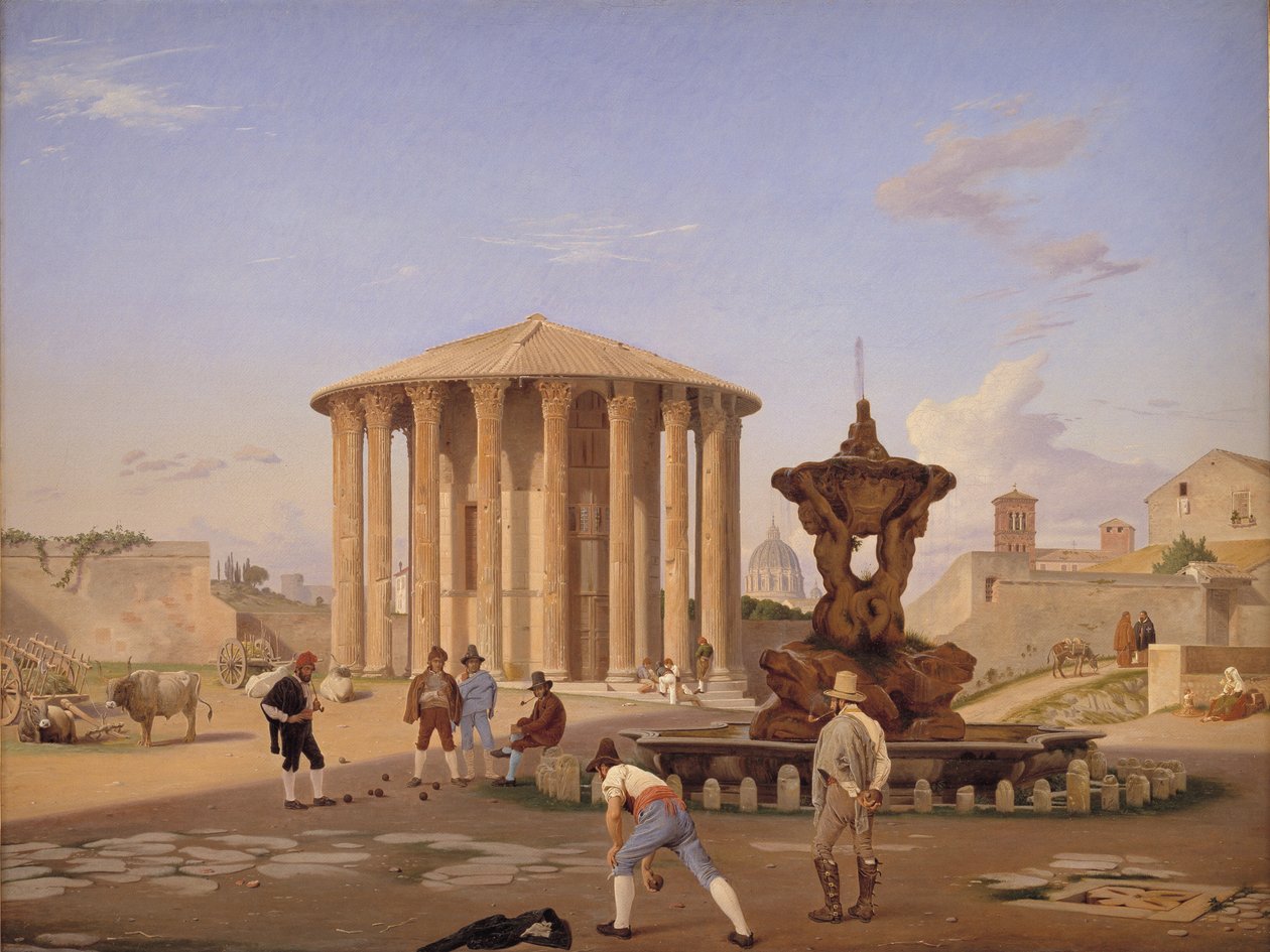 Piazza della Bocca della Verità con el llamado Templo de Vesta en Roma de Constantin Hansen