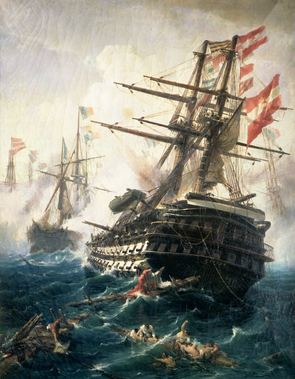 La batalla de Lissa, librada entre el Imperio Austrohúngaro e Italia, en 1866 (óleo sobre lienzo) de Constantin Volanakis