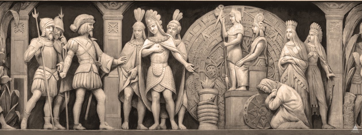 Cortez y Montezuma en el Templo Mexicano, el friso en la Rotonda del Capitolio de los Estados Unidos, 186 de Constantino Brumidi