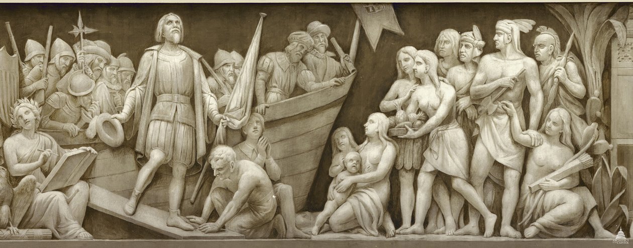 Desembarco de Cristóbal Colón El friso en la Rotonda del Capitolio de los Estados Unidos, 1860-1873 de Constantino Brumidi