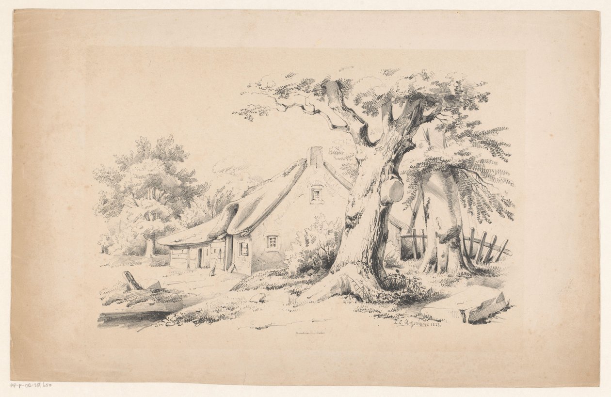 Granja y dos árboles El paisaje (título de la serie) de Constantinus Cornelis Huysmans