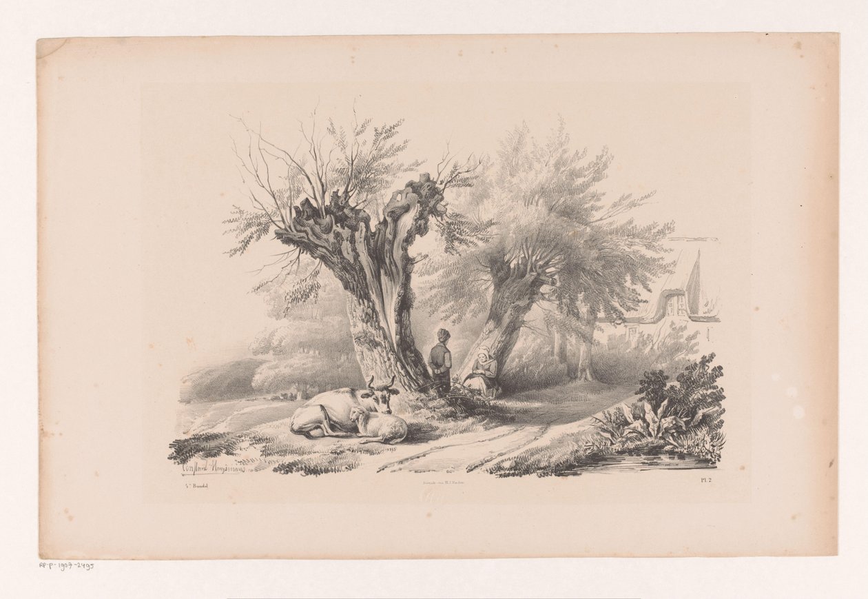Carretera rural con hombre y mujer descansando El paisaje (título de la serie) de Constantinus Cornelis Huysmans