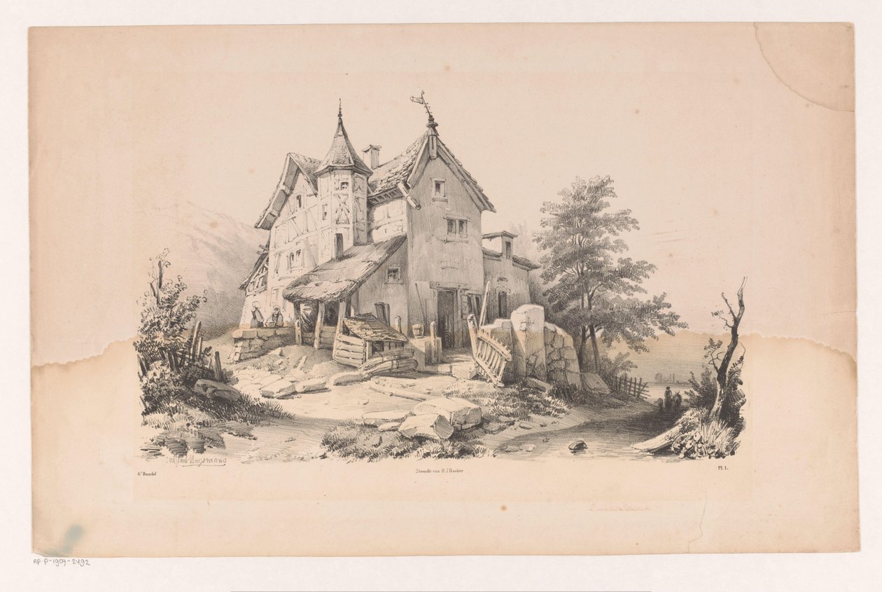 Casa antigua en paisaje El paisaje (título de la serie) de Constantinus Cornelis Huysmans
