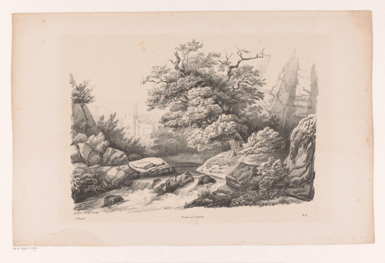Paisaje de roca con corriente El paisaje (título de la serie) de Constantinus Cornelis Huysmans
