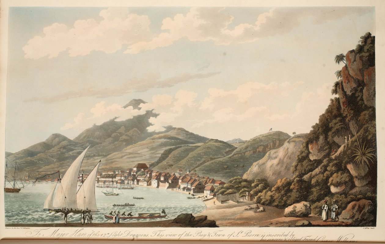 Vista de la bahía y la ciudad de St. Pierre, Martinica, ilustración de 