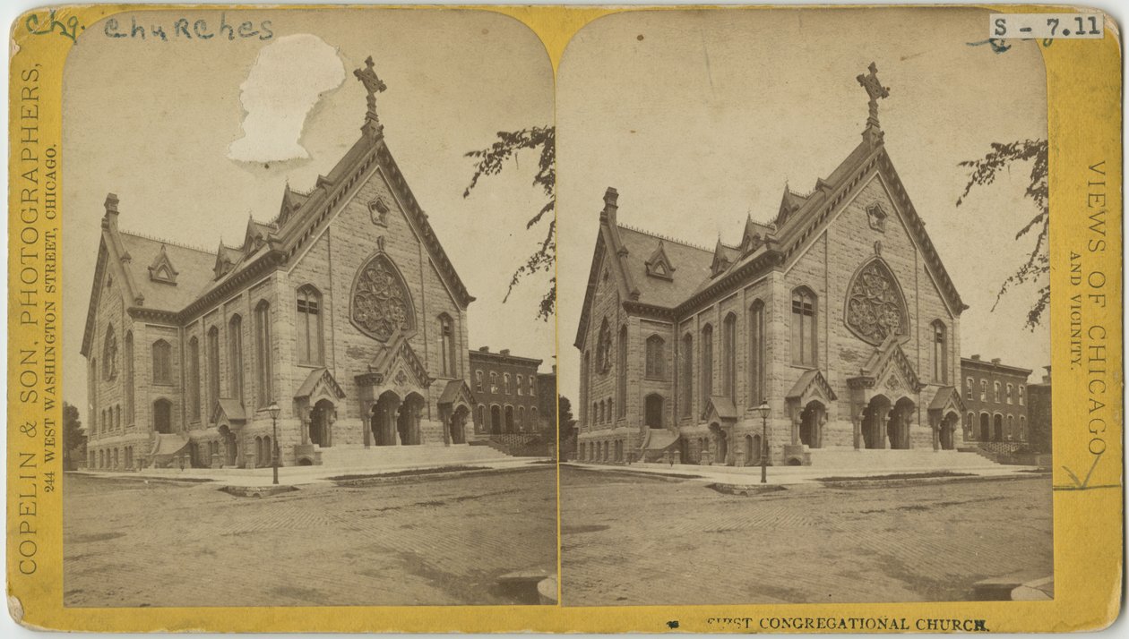 Estereografía de la Primera Iglesia Congregacional, Chicago, c.1870 de Copelin and Hine Copelin and Hine