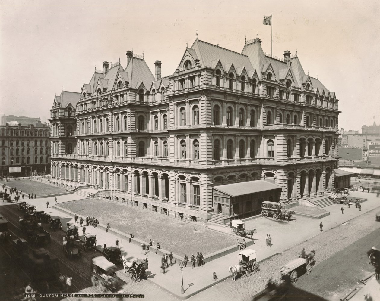 Vista de la Oficina de Correos y la Casa de Aduanas en Clark Street y Jackson Blvd., Chicago, 1889 de Copelin and Hine Copelin and Hine