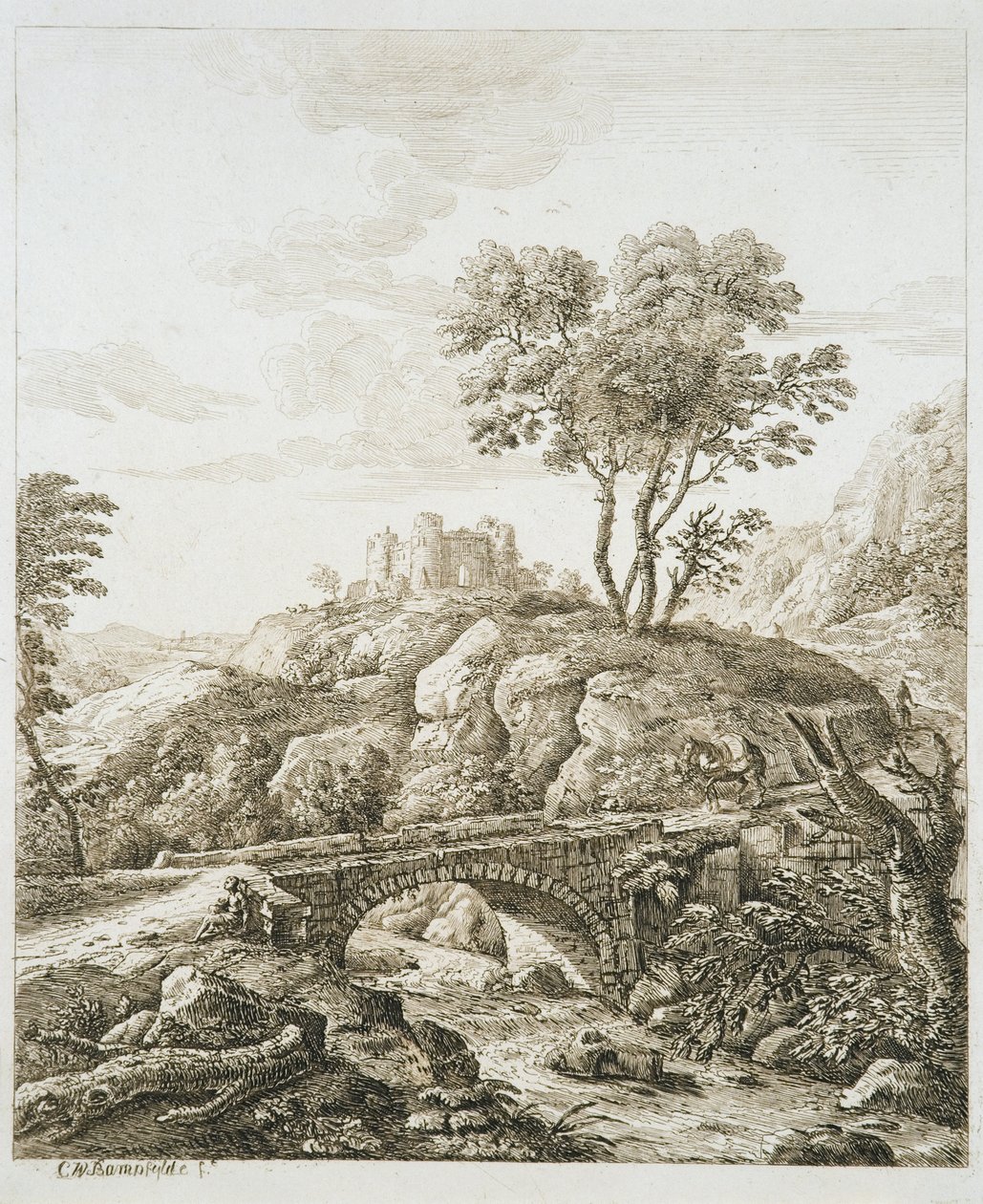 Paisaje con castillo (aguafuerte sobre papel) de Copplestone Warre Bamfylde