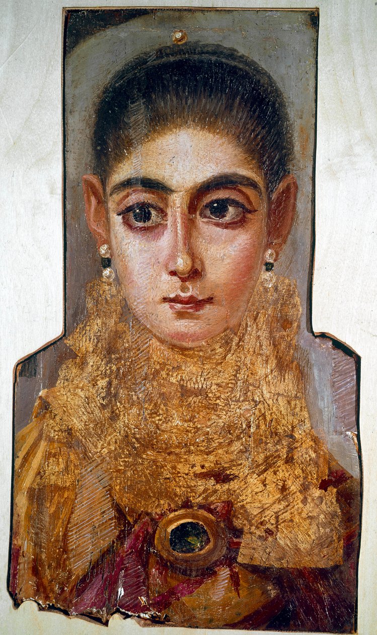 Arte copto: joven mujer llamada "La Europea" Fayum (alrededor de 160 d.C.) Pintura de cera sobre madera. París, Museo del Louvre de Coptic