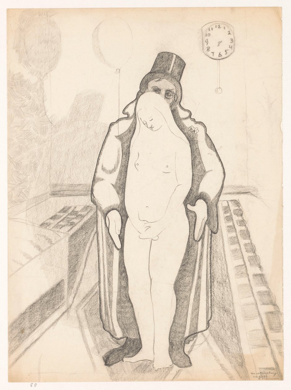 Hombre de negro, mujer desnuda y reloj, B-1-1, 26 de febrero Autorretratos de Cor van Teeseling (título de la serie) de Cor van Teeseling