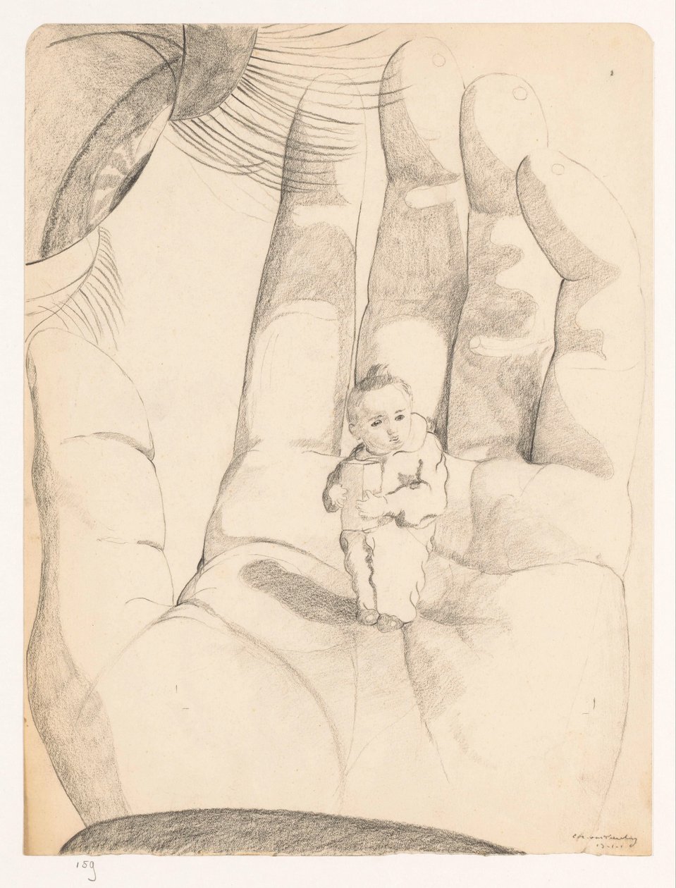 Ojo y mano, en el que un niño con un paquete en las manos Autorretratos de Cor van Teeseling (título de la serie) de Cor van Teeseling