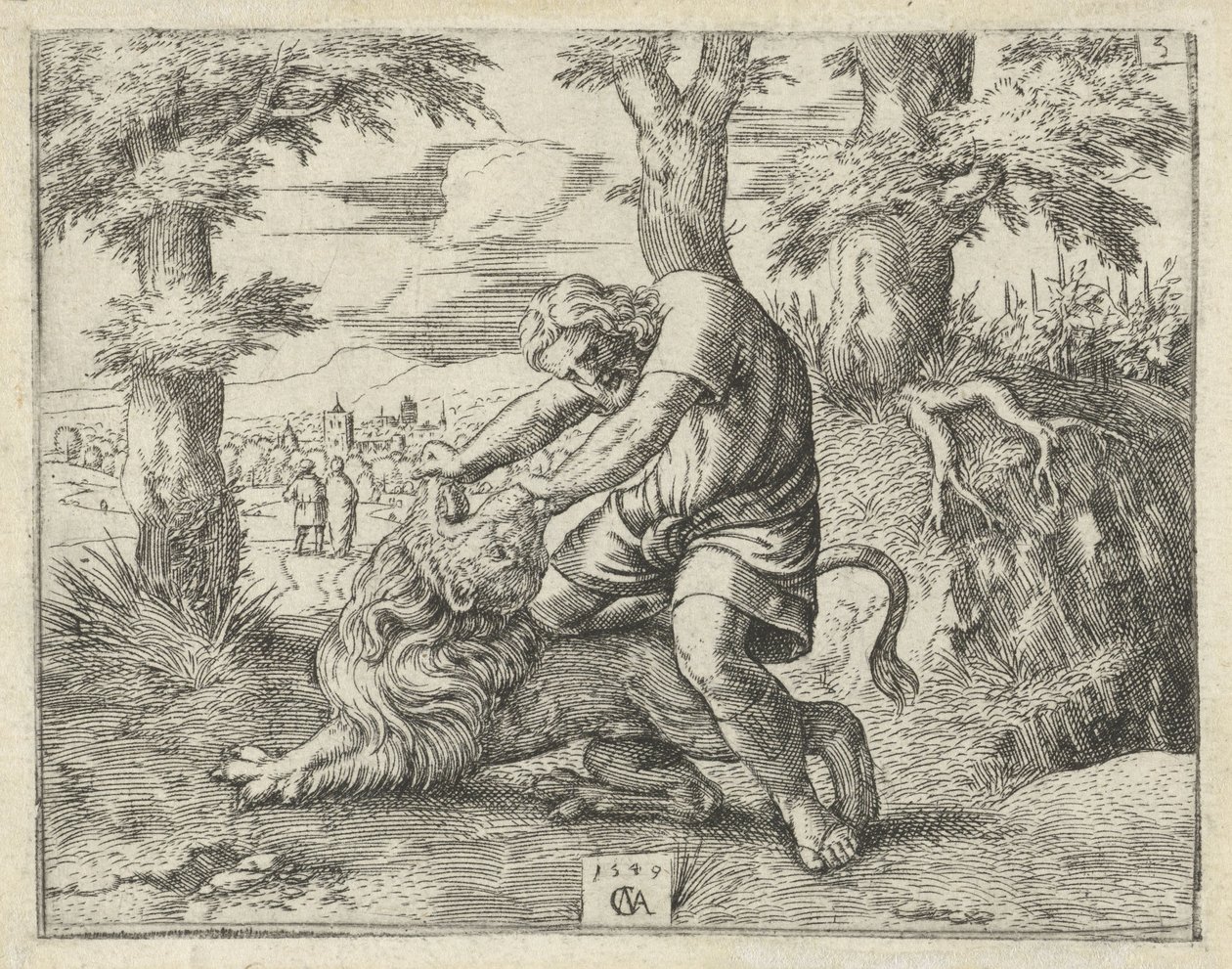Sansón mata al león con las manos desnudas de Cornelis Massijs