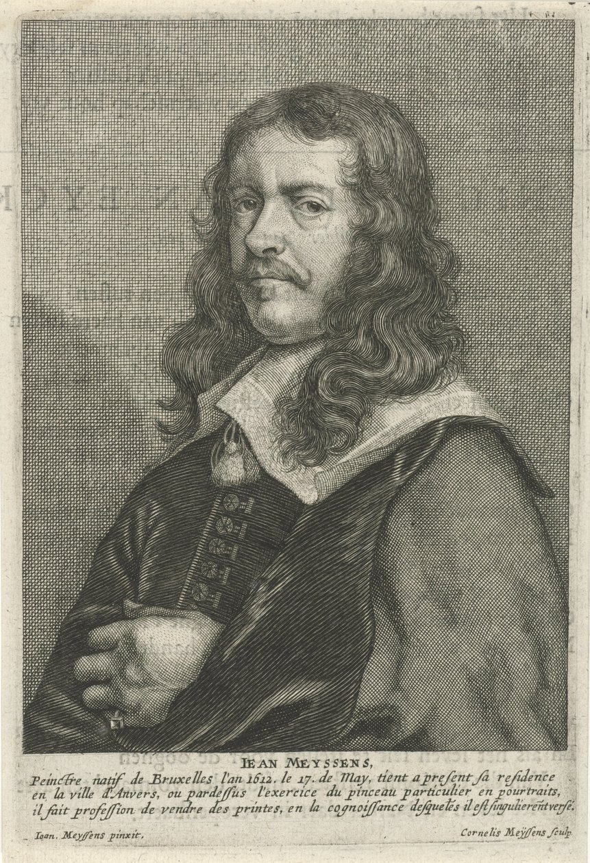 Grabado de Jan Meyssens después de un autorretrato, por su hijo Cornelis de Cornelis Meyssens