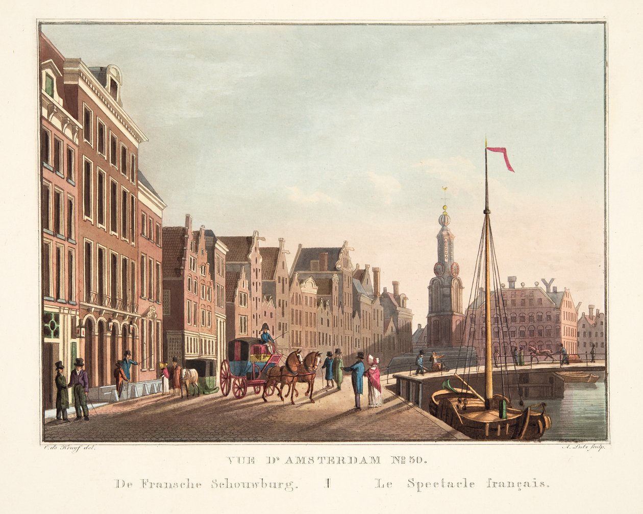 Vista de Ámsterdam No.30. De Fransche Schouwburg. Le Spectacle français, 1825 de Cornelis de Kruyff
