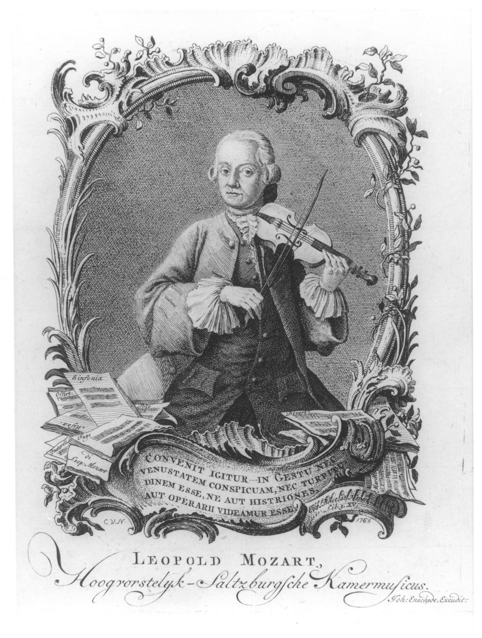 Retrato de Leopold Mozart (1719-87) violinista y compositor austriaco, grabado por Johann Enschede, 1765 de Cornelis van Noorde
