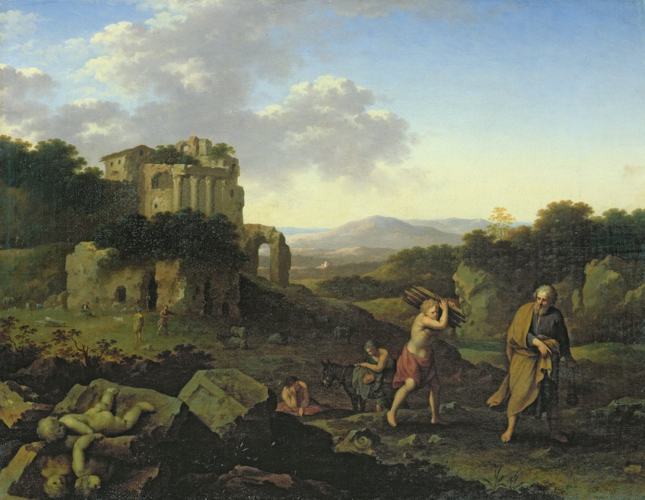 Paisaje con Abraham e Isaac de Cornelis van Poelenburgh or Poelenburch