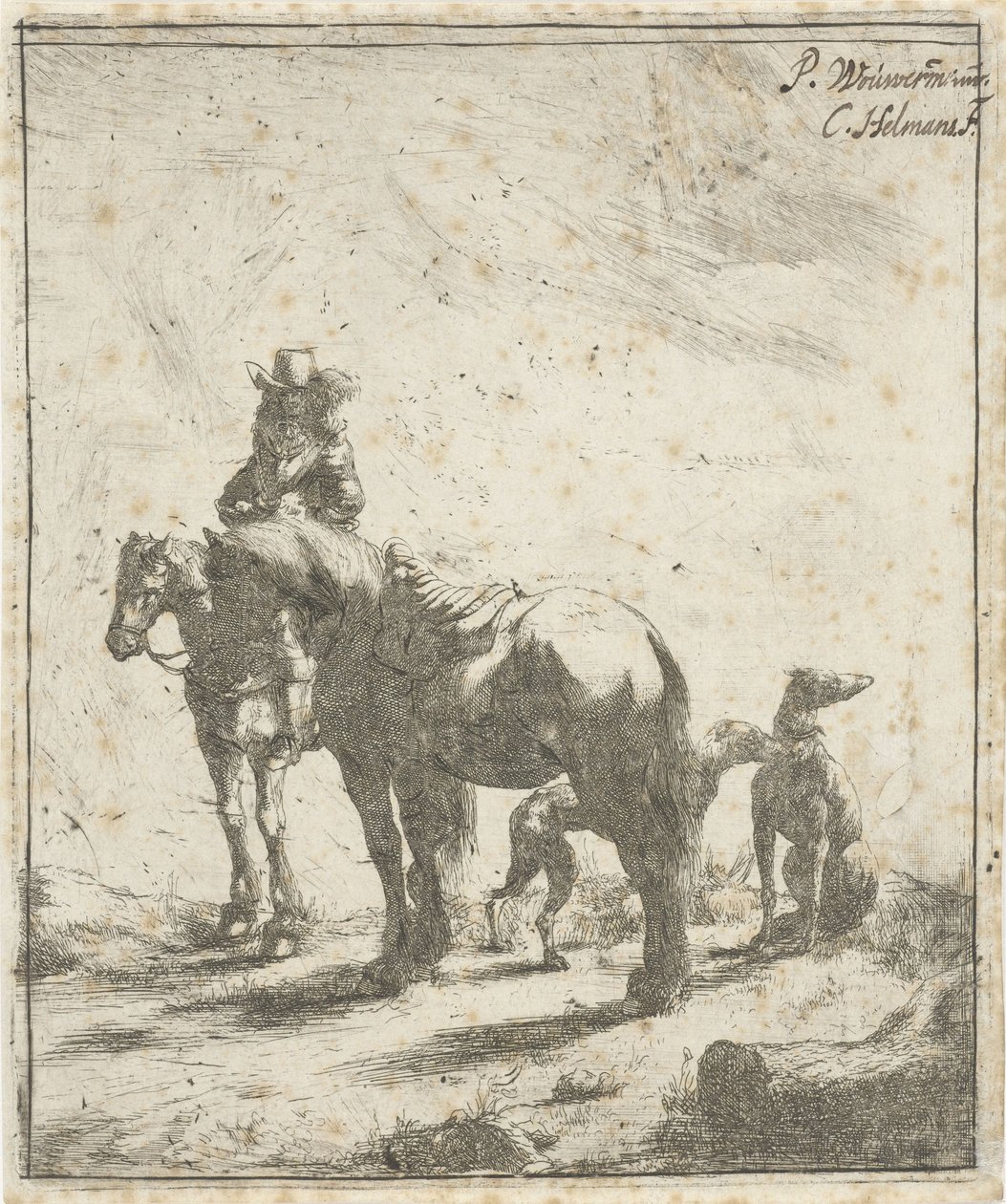 Jinete con dos caballos y dos perros de Cornelis A. Hellemans