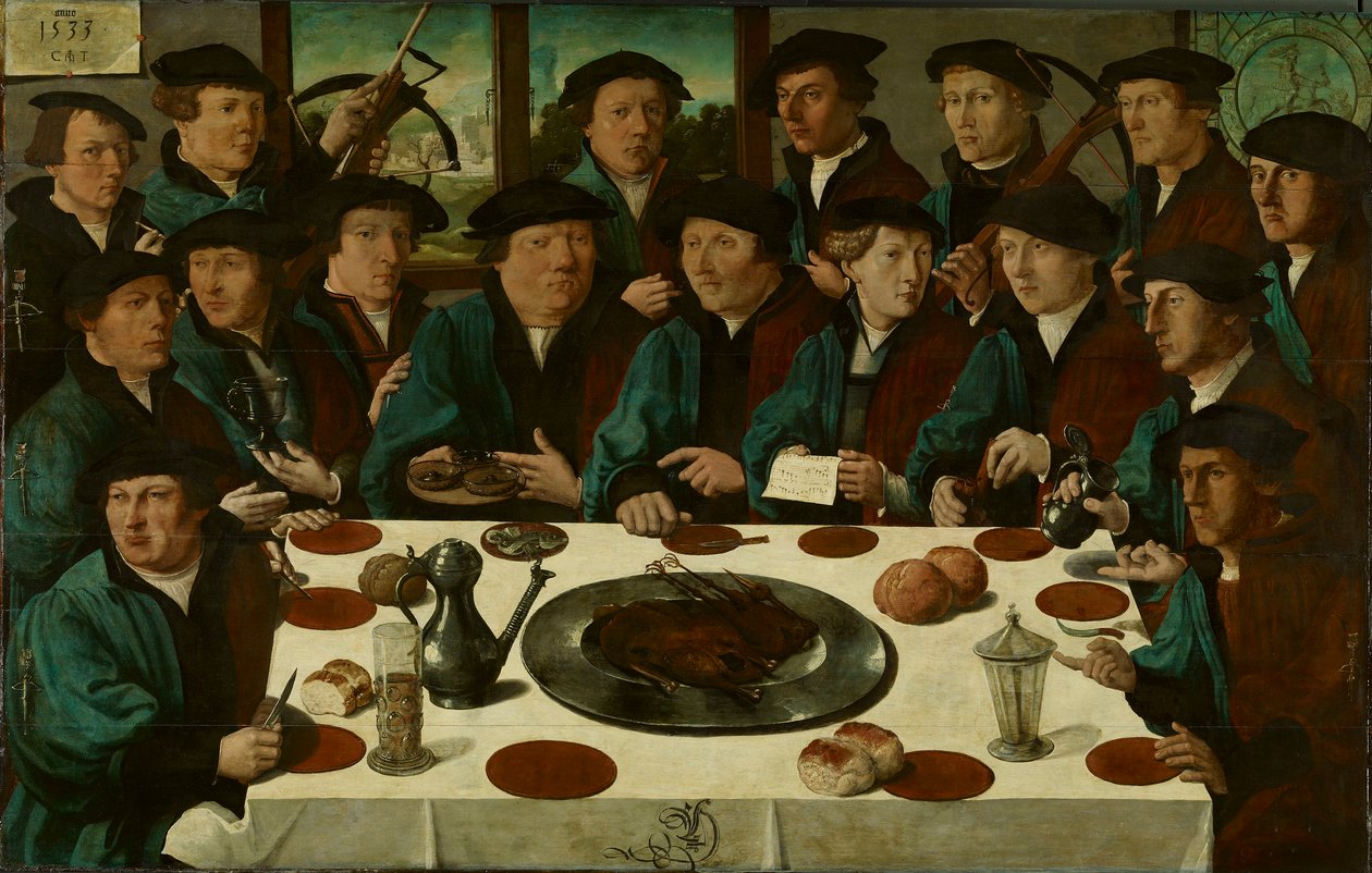 Holandés:  De Braspenningsmaaltijd Banquete de los miembros de la Guardia Cívica de la Ballesta de Ámsterdam.

 Título alternativo  
Holandés:  De Braspenningsmaaltijd Banquet of Squad D of the Crossbow Civic Guards, "El banquete de Braspenning" de Cornelis Anthonisz.