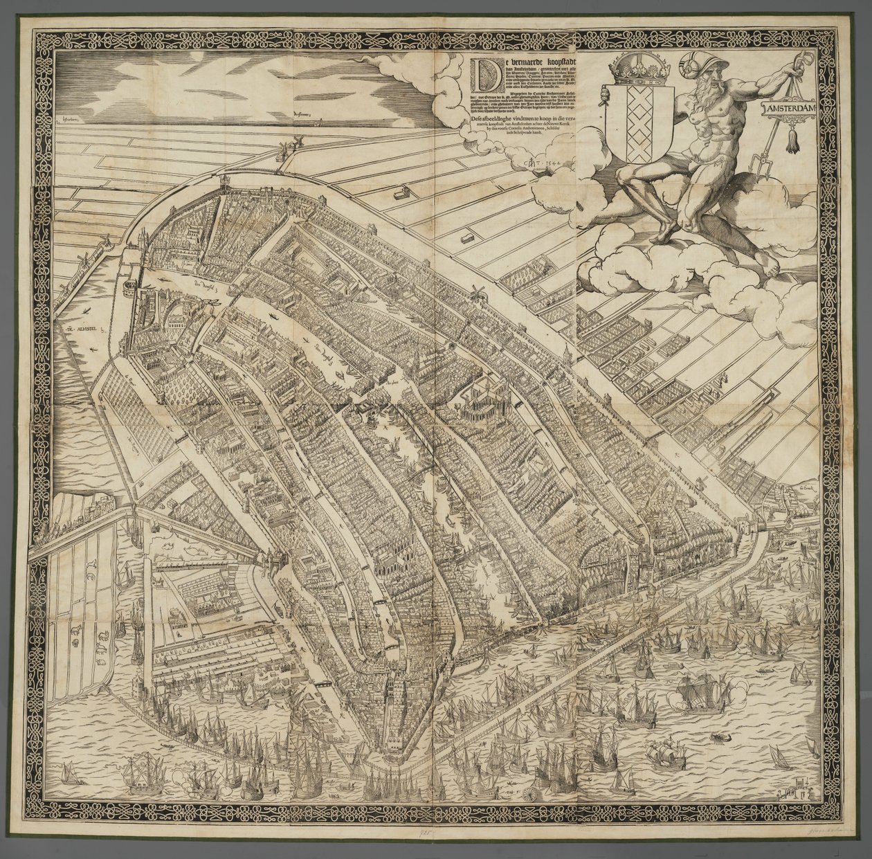 Alemán: Die berühmte Handelsstadt Amsterdam
Holandés: De vermaerde koopstadt van Amstelredam de Cornelis Anthonisz.