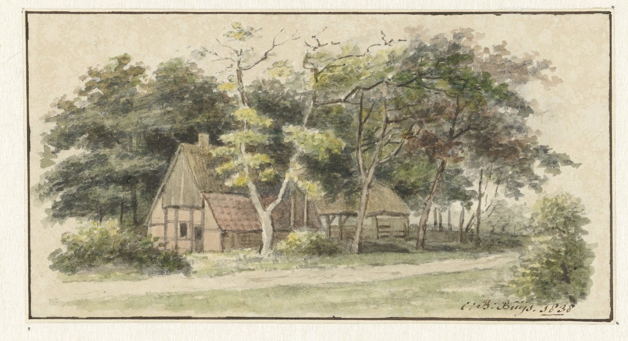 Casa de campo entre árboles de Cornelis Bernardus Buijs