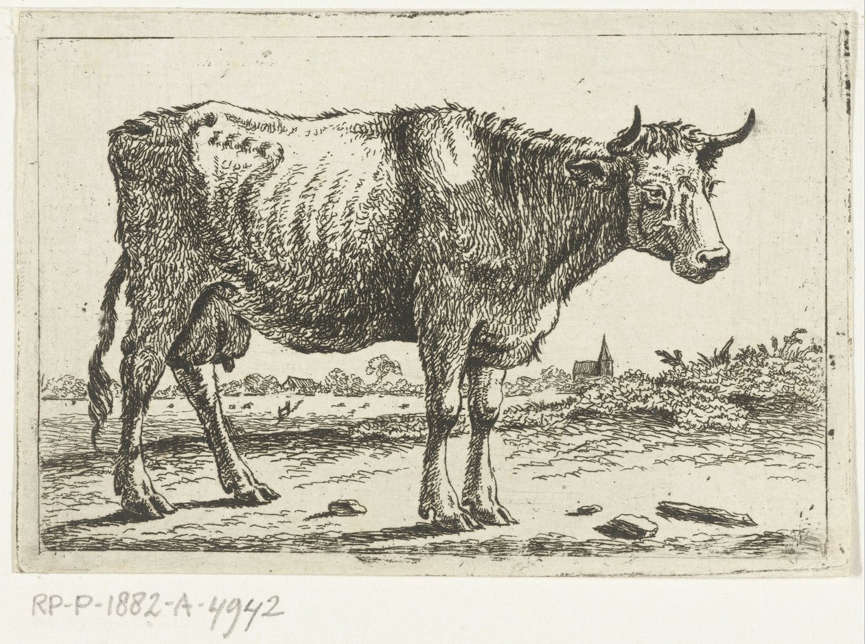 paisaje con vaca de Cornelis  Bisschop