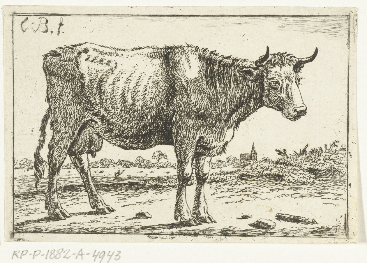 paisaje con vaca de Cornelis  Bisschop