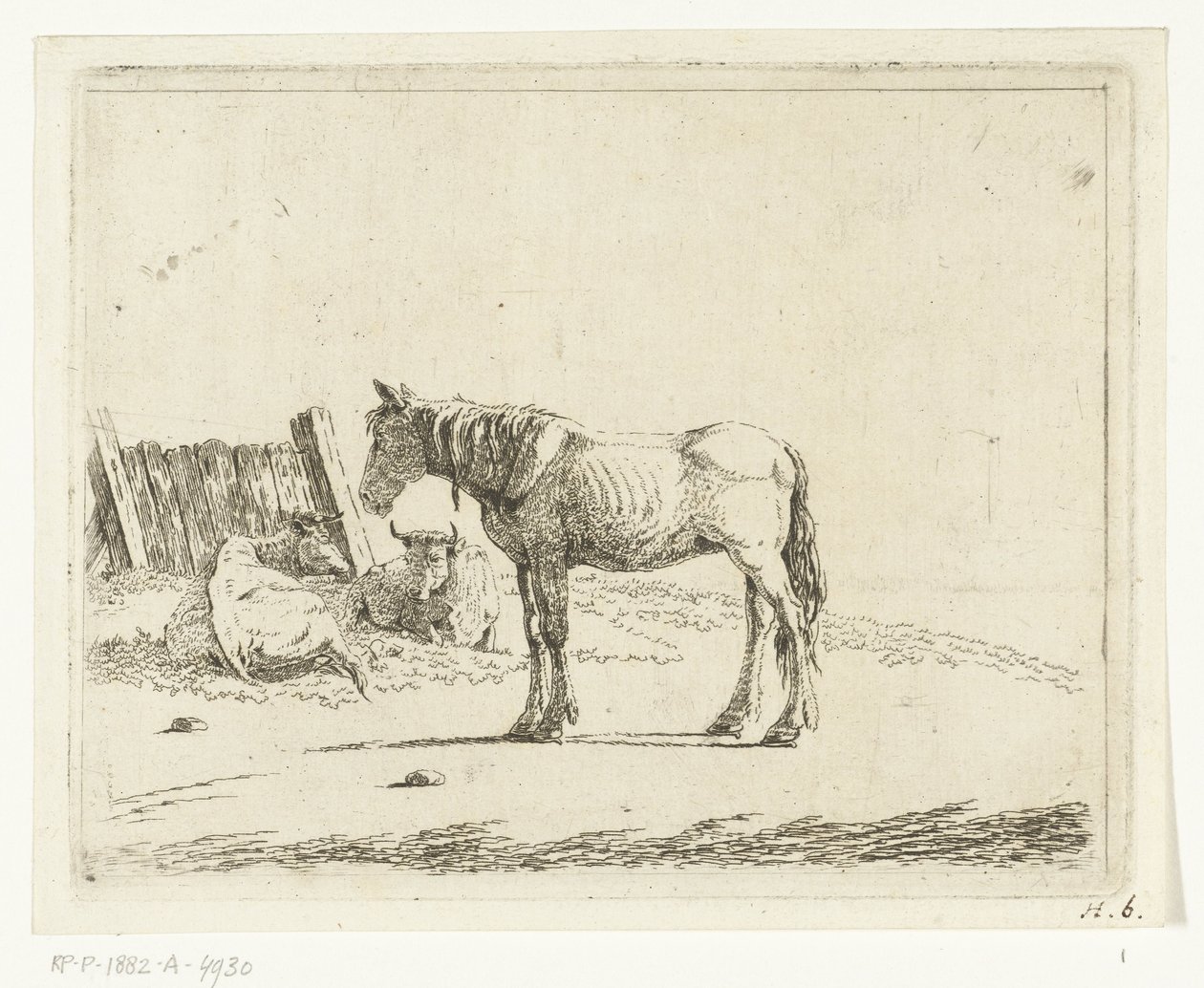 paisaje con caballo y dos vacas en la cerca de Cornelis  Bisschop